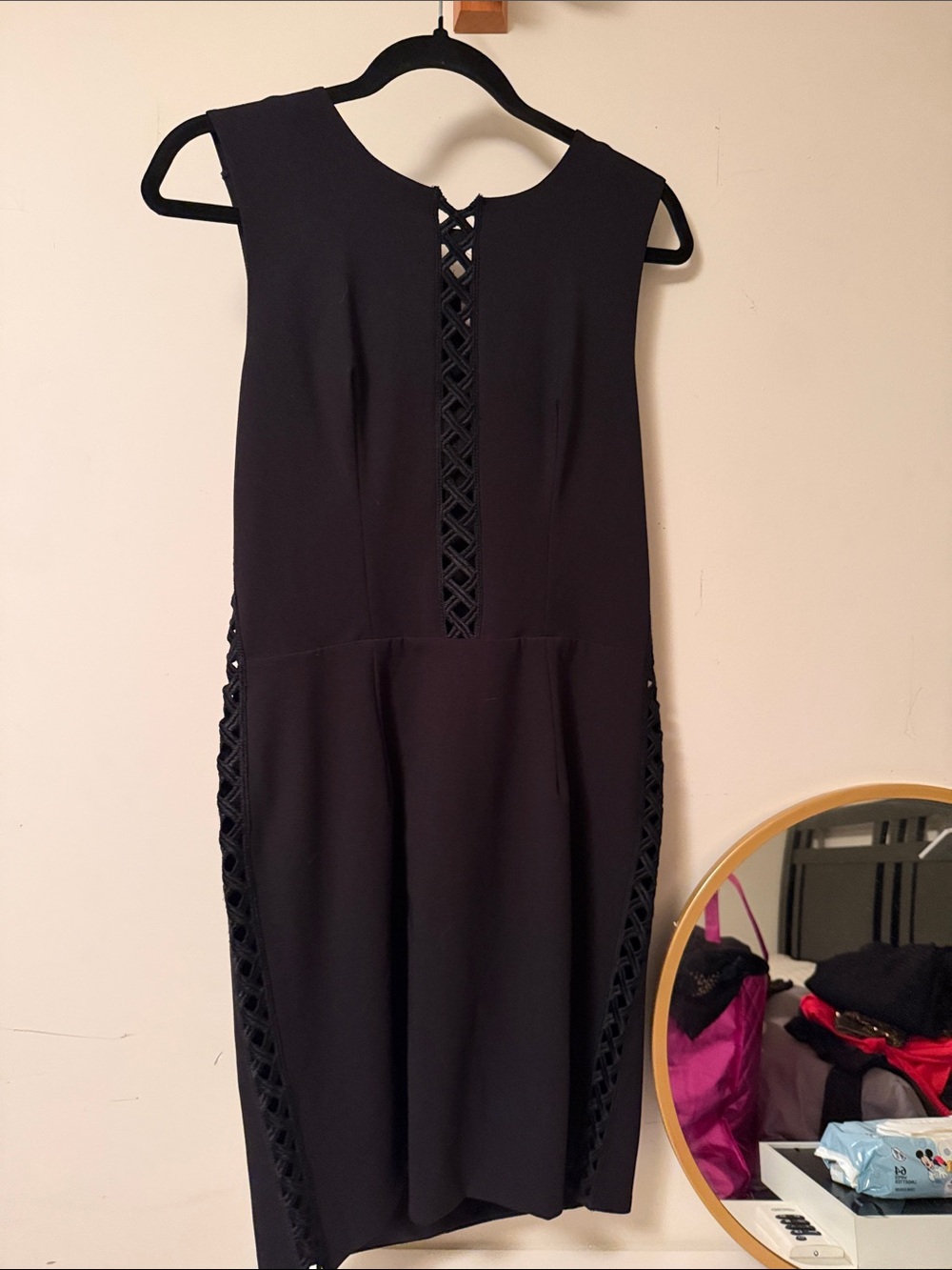 Dress the Population Black Midi Dress with Lattice Trim